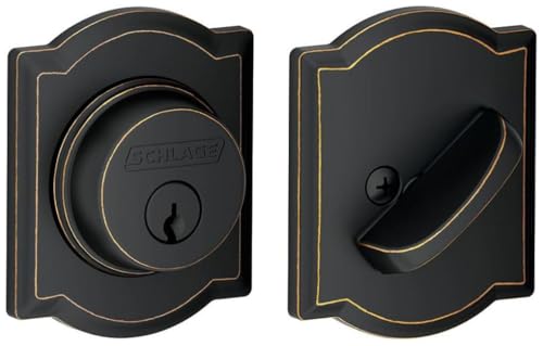 Schlage B60 N CAM 716 Deadbolt with Camelot Trim, Keyed 1 Side, Highest Residential Security, Aged Bronze