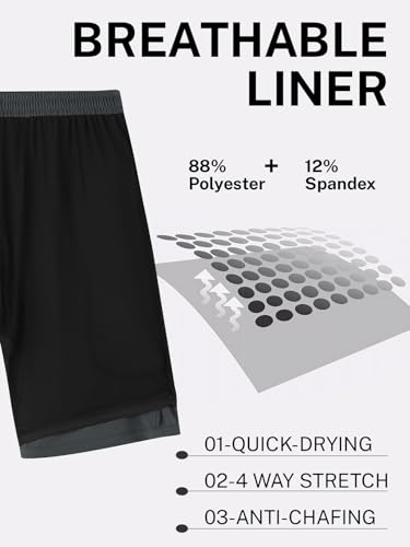 INCERUN Men's Swim Trunks with Compression Liner 2 in 1 Board Shorts 9 Inch Inseam Quick Dry Bathing Suit Swimsuit Swimming Trunks for Men Long Swim Shorts with Pockets Dark Grey Small — view 6
