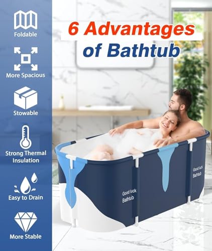 Image of Adult Folding Bathtub Portable Soaking Tub, Collapsible Family SPA Barrel, Maintaining Hot & Cold Temperature With Drainage Hole & Thicken Layer for Home Hot Water & Ice Bath (Milkey)