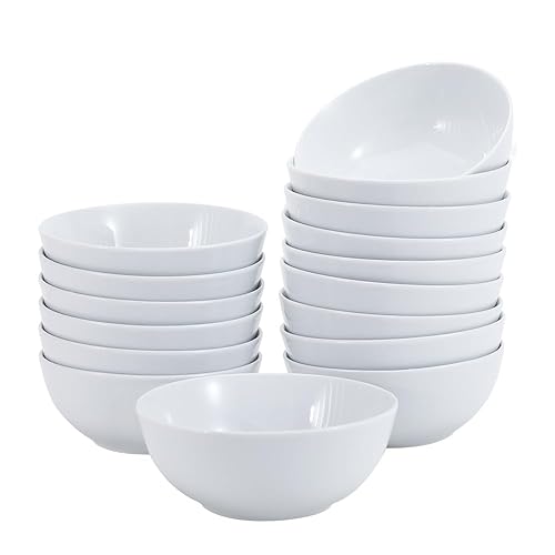 Amazon Basics 16-Pack White Porcelain Coupe Soup Bowl, 5.9" Diameter,