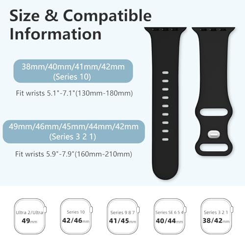 Dirrelo Compatible with Apple Watch Strap 44mm 45mm 46mm 42mm 49mm Women Men, Soft Silicone Sport Band Replacement for iWatch Apple Watch SE 3 2 Series 11 10 9 8 7 6 5 4 3 2 1 Ultra 3 2 Straps, Black - Image 5
