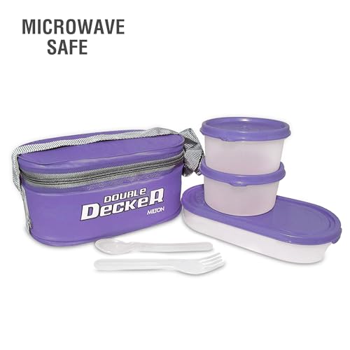 Image of MILTON Hydrameal Combo Set Lunch Box with Insulated Jacket & 490 ml Water Bottle, 3 Containers (450 ml, 280 ml, 280 ml), Microwavable & Leak-Proof Tiffin for Office, School & College, Purple