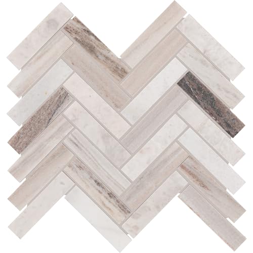 TileHQ Honed Natural Stone Look Herringbone Mosaic Floor and Wall