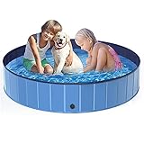 Favuit 犬用プール, PVC 折り畳み ポータブルタブバス 大容量ペット用バスタブ プール 猫 小型犬 中型犬 ベビー用 洗濯バケツ (ブルー 160*30cm)