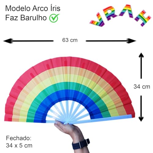 Leque Grande Colorido Arco Íris LGBT Vraah Dança Festa Carnaval Decoração - Faz Barulho