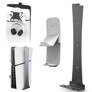 JDDWIN Wall Mount Kit Compatible with Playstation 5 Slim Disc and Edition,with Holders for Controller&Headset Storage (Black)