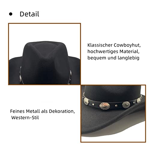 Cowboyhut Damen Herren Westernhut Fedora Hut Breiter Krempe mit Lederband – Bild 5