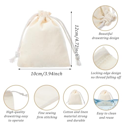 Tyqour 12 Stück Klein Stoffbeutel 12x10cm Baumwollsäckchen Kleine Stoffsäckchen Jutesäckchen Klein mit Kordelzug Baumwollbeutel Säckchen Baumwolle Geschenksäckchen für Schmuck DIY Handwerk Hochzeit