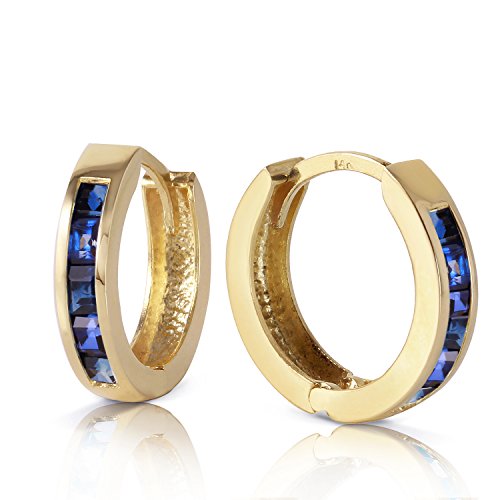 Galaxy Gold Gg Genuine 14K Solid Gold Hoop Huggie Earrings With 1.3 Carat Natural Sapphire #TOP2