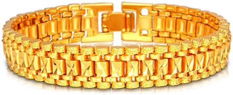 U7 Jewelry 12MM Wide Wrist Chain 18K Yellow Gold Plated Men Women's Bracelet (19CM Long)