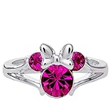 Disney Minnie Mouse Birthstone Jewelry, Silver Plated Fuchsia Crystal October Ring Size 4,