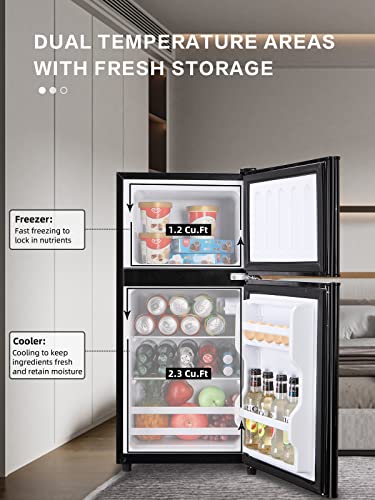 Krib Bling Compact Refrigerators With Freezer On Top, Mini Fridge With 7- Level Adjustable Thermostat, Small Refrigerator For Apartment, Office, Camping, Black #TOP3
