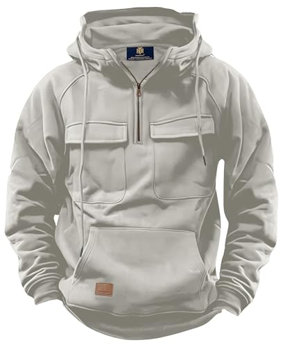 Men's Trendy Sweatshirt Loose Hoodies Casual Quarter 1/4 Zip Classic Fashion Pullover Brown XXL