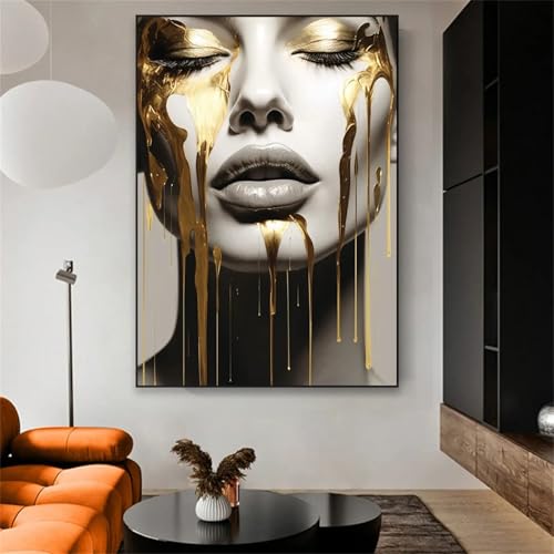 Affiche abstraite de femme dorée art mural minimaliste de salon