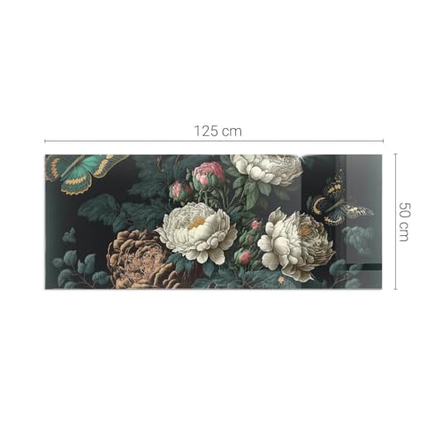 Placa de vidrio templado 125x50 cm para protección de chimeneas con diseño floral 5