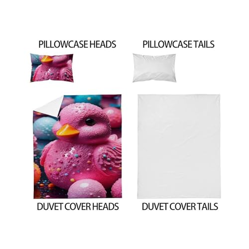 Housse de couette single Canard Rose en microfibre 135x200
