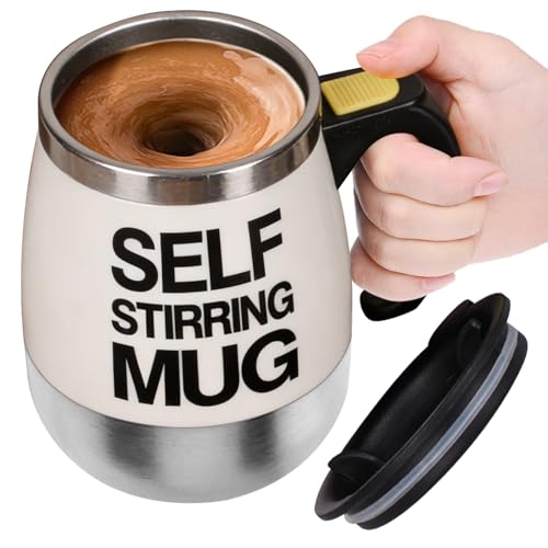 Gvblkq Tasse À Mélange Magnétique Automatique - 400ml Électrique avec Couvercle et Manche Ergonomique,Mug À Café Électrique À Auto-Agitation,pour Thé au Lait Poudre d'Avoine Maison Bureau Voyage École