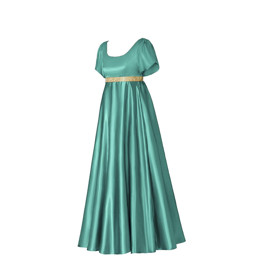 Gothden Abito da donna vintage Regency a vita alta retrò Regency abito da donna retrò nastro increspato maniche a sbuffo
