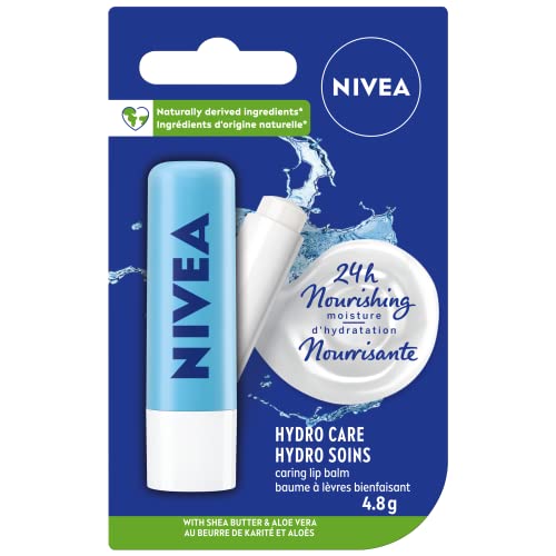 NIVEA Hydro Care Lip Balm, 4.8g | Made with Aloe Vera & Shea Butter, 24H Hydration, Transparent