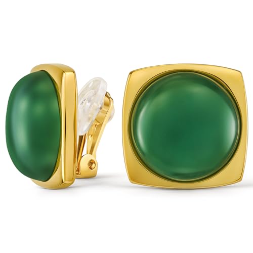 Boucles d'oreilles clips aventurine verte Traveller pour vos soirées