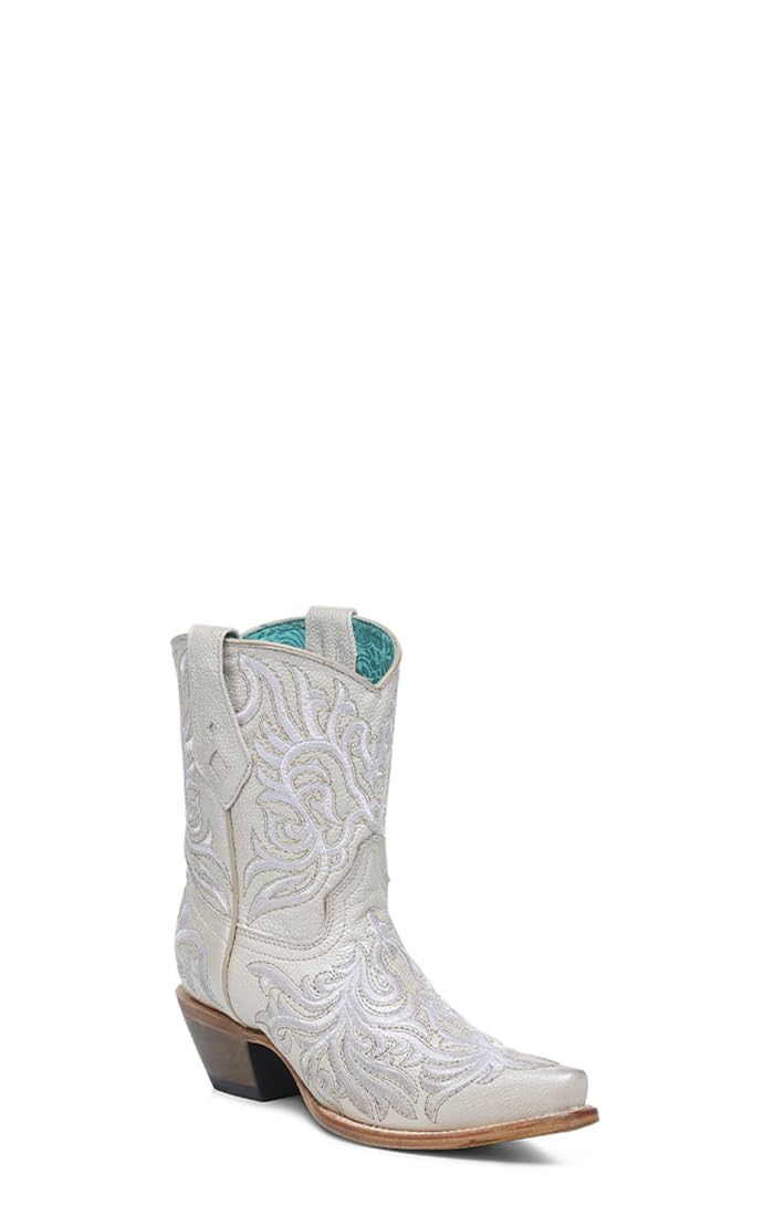 Corral Boots Womens Ankle Embroidered Snip Toe Pull On Casual Boots Ankle Mid Heel 2-3 - White