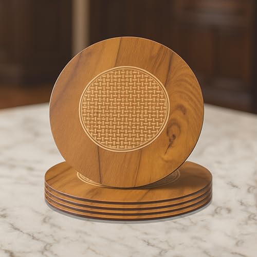 Image of Round Shape Anti Hot Heat Resistant Pot Holder, Car Dashboard Anti Slip Resistant Pad Dining Table Mat Coaster Place Mat Round Shape Pot Holder Bamboo - 20 CM (Set of 4- Wooden)