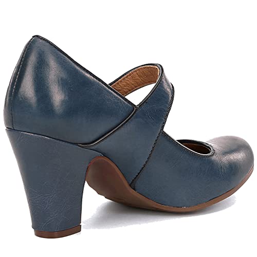 Image of SHODENSE Women Vintage Chunky High Heel Mary Jane Shoes Round Closed Toe Ankle Strap Dress Sandals 3 inch Block Heels Mary Jane Lolita Pumps Two-Toned Patchwork Buckle Office Lady Wedding Retro 4-11 M US