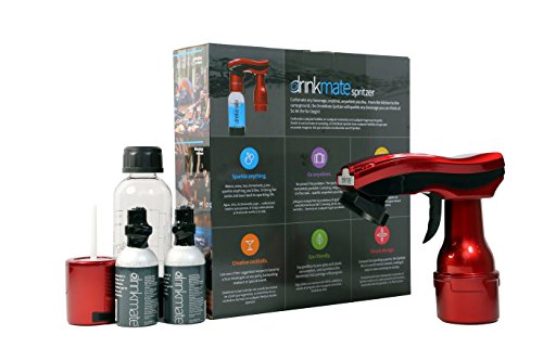 Drinkmate Spritzer Portable Sparkling Water and Soda Maker Drink, with .5L Re-usable BPA-Free Carbonating Bottle, Two 3 oz CO2 Cylinders and Patented Fizz Infuser, 2.3, Royal Red