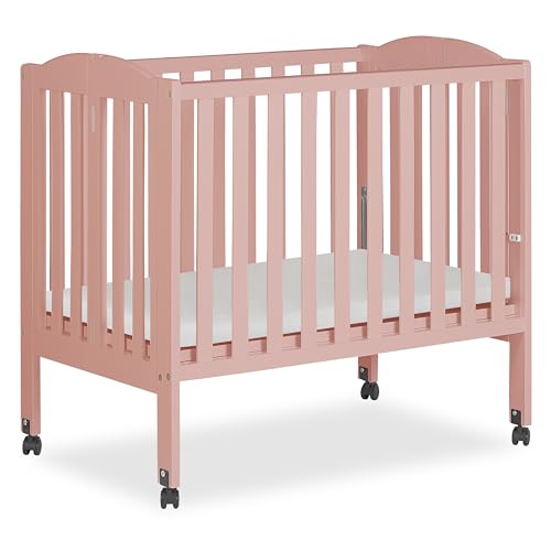 Dream On Me 2-in-1 Portable Folding Stationary Side Crib in Dusty Pink, Greenguard Gold Certified, Two Adjustable Mattress Height Positions,Made of Solid Pinewood, Flat Folding Crib