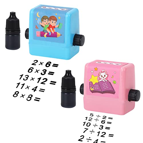 Sello de Enseñanza Digital con Rodillo,4 Piezas Sellos de Niños para Matemáticas,Dentro de 100 Preguntas de Práctica de Matemáticas,Sello de Juguete Educativo de Matemáticas (Multiplicar y dividir)