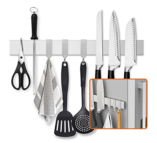 LERJU Fridge Applicable 17 Inch Double Sided Magnetic Knife Holder - Stainless Steel Knife Strip With Powerful Magnetic Pull Force - Use as Kitchen Knife Holder, Knife Rack & Tool Holder - Silver