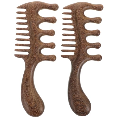 Peigne de massage en bois marron FRCOLOR lot de 2 avec dents rondes