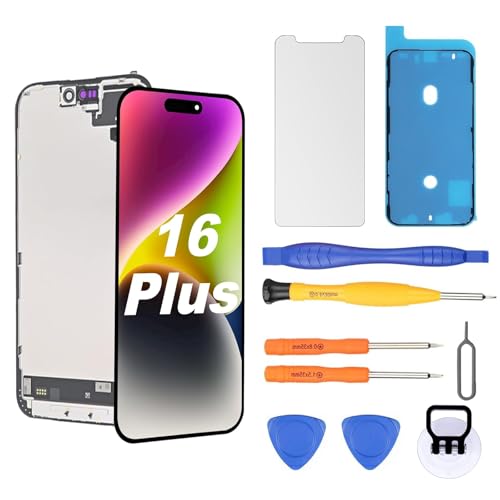 Replacement Screen for iPhone 16 Plus LCD Retina Fully FHD Display Digitizer with Fully Repair Tool Kits Screen Protector Waterproof Tape