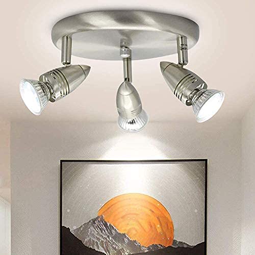 Dllt Round Ceiling Spotlight Fixture, 3-Light Led Track Lighting Brushed Nickel, Directional Lighting Fixture For Kitchen, Hallway, Bathroom, Flexibly Rotatable Track Light Heads, Gu10 Bulbs Included #TOP7