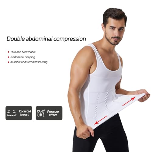 Men's Compression Shirt Shapewear Slimming Tank Top Abdomen Undershirt Slim Body Shaper Vest.X-Large(White)2
