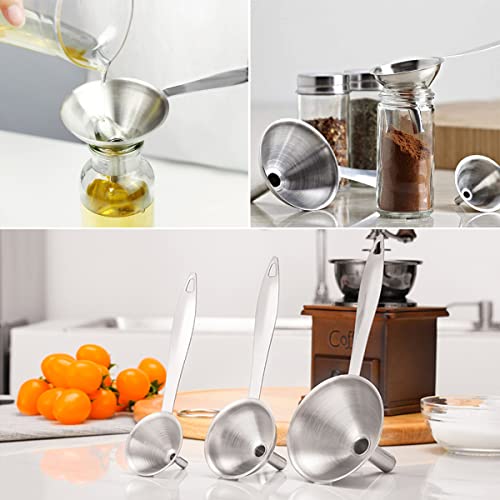 Bligko Small Funnels For Filling Bottles, 3 Pcs Stainless Steel Kitchen Funnel Set With Long Handle, Food Grade Mini Metal Funnel For Transferring Oil Liquid thumb #1