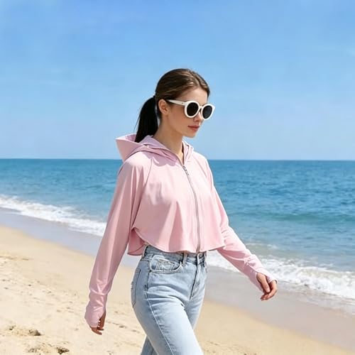 Image of Womens Sunscreen Hoodie Jacket /Shirt UPF 50+ UV Protection from Sun & Pollution with Wide Brim Hat Face Mask Lightweight Full Zip for Outdoor Running Hiking