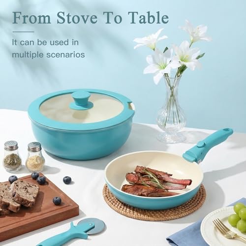 Image of GIPP 11pcs Pots and Pans Set Non Stick, Nonstick Cookware Set Detachable Handle, Ceramic Pots for Cooking Non Stick with Removable Handle, RV Cookware Set for All Stoves, Light Blue Gradient