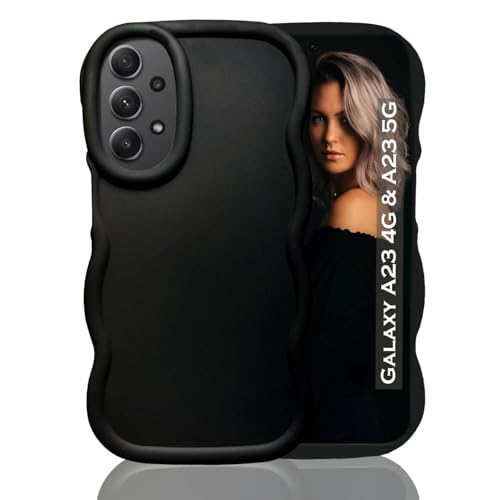 Image of KC Back Cover for Samsung Galaxy A23 4G & Samsung Galaxy A23 5G Curly Wave Shape Shockproof Bumper Soft Silicone Case with Camera Protection (Black)