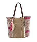 Composición: Lona For Time Bolso étnico con Tiras y Rafia, Mujer, Fucsia, 52x38 cm