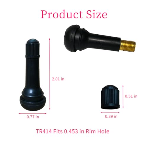 Image of 20Pcs TR414 Tubeless Valve Stems, Black Rubber Snap-in Valves Tubeless Tire Valve Stems Replacement for Tubeless 0.453 inches Rim Holes on Standard Auto Tires