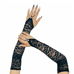 A-b- Black - Mesh Tulle Lace Fingerless Gloves