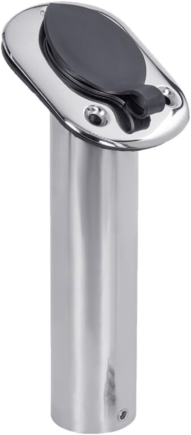 White Water 57739S Stainless Steel 30° Flush Mount Fishing Rod Holders – Heavy Duty Boat Deck Mount with Black PVC Liner, Cap, Gasket, UV Resistant