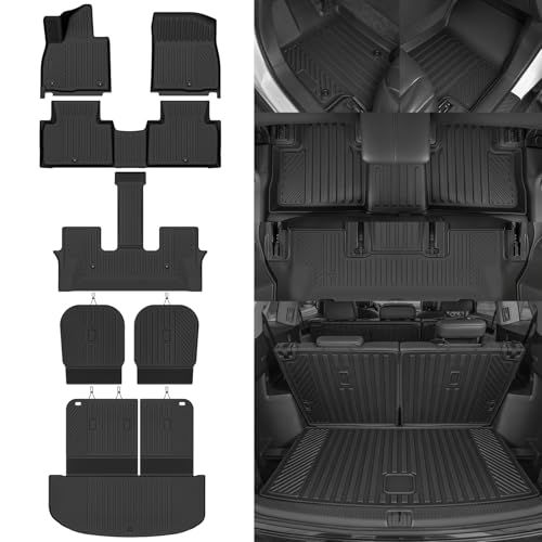 NQOQN Custom Fit Floor Mats for Kia Telluride Gas Only 7 Seats/Captain Seat 2027 (Not for Hybrid) All Weather TPE Floor Liner & Trunk Mat & Backrest Protectors Full Set Interior Accessories