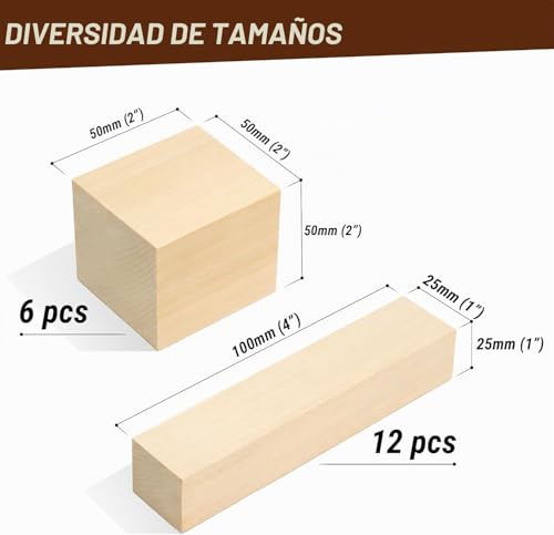 Miniatura 3 de Beavercraft Cubos De Madera Bloques De Tilo Basswood Para Talla Madera Bw18, Maderas Para Manualidades Juego De Madera Para Tallar, Bloques De Madera Para Tallar