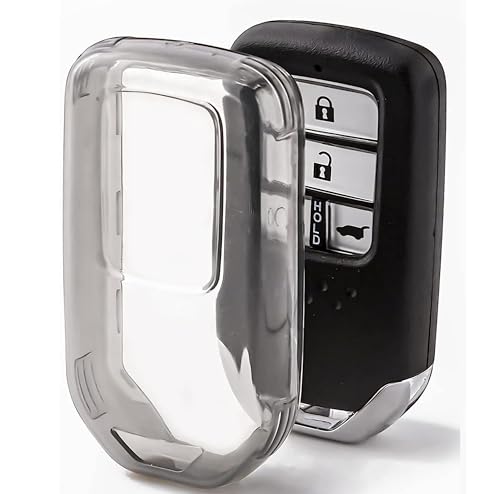 Image of TPU Car Key Cover for Honda City, Amaze, Elevate, WR-V, CR-V, Civic, Jazz, BR-V | Transparent Black | 3 /4 Button Smart Key | Push Button Start Key Shell