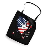 Sign Language ASL I Love You Heart Scratch Ripped USA Flag Tote Bag