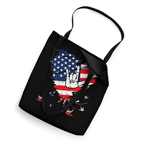 Sign Language ASL I Love You Heart Scratch Ripped USA Flag Tote Bag