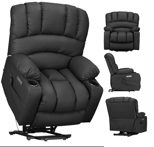 DURASPACE Power Lift Recliner Electric Lift Massage Recliner Chairs with Heat, Large Shell Faux Leather Backrest Lift Chair Recliners for Elderly, Seniors (Black)
