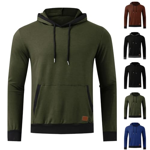 Pullover Hoodies for Men Solid Long Sleeve Drawstring Hooded Sweatshirt Trendy 2025 New Hoodies with Pockets3